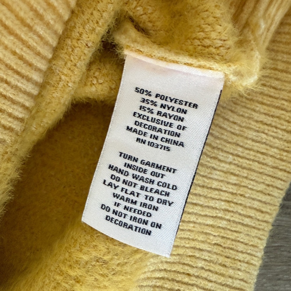 Nanette Lepore Floral Knit Crewneck Sweater Yellow Pearl Accent Medium - Picture 4 of 7